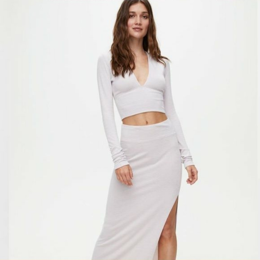 Wilfred Free Bridgette White Crop Top Plunge V Neck Long Sleeves - Picture 2 of 13
